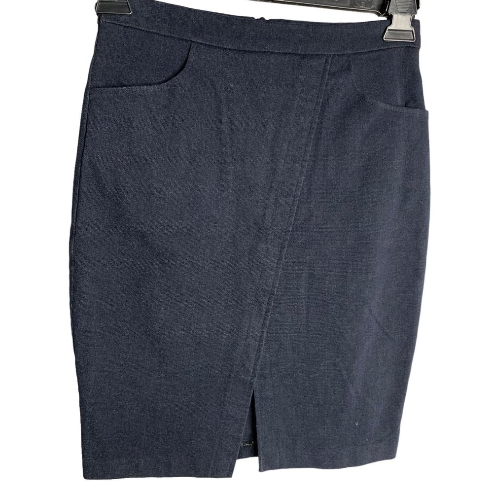 Mercy Micro Corduroy Mini Pencil Skirt S Blue Pockets Lined Ziper Flat Front